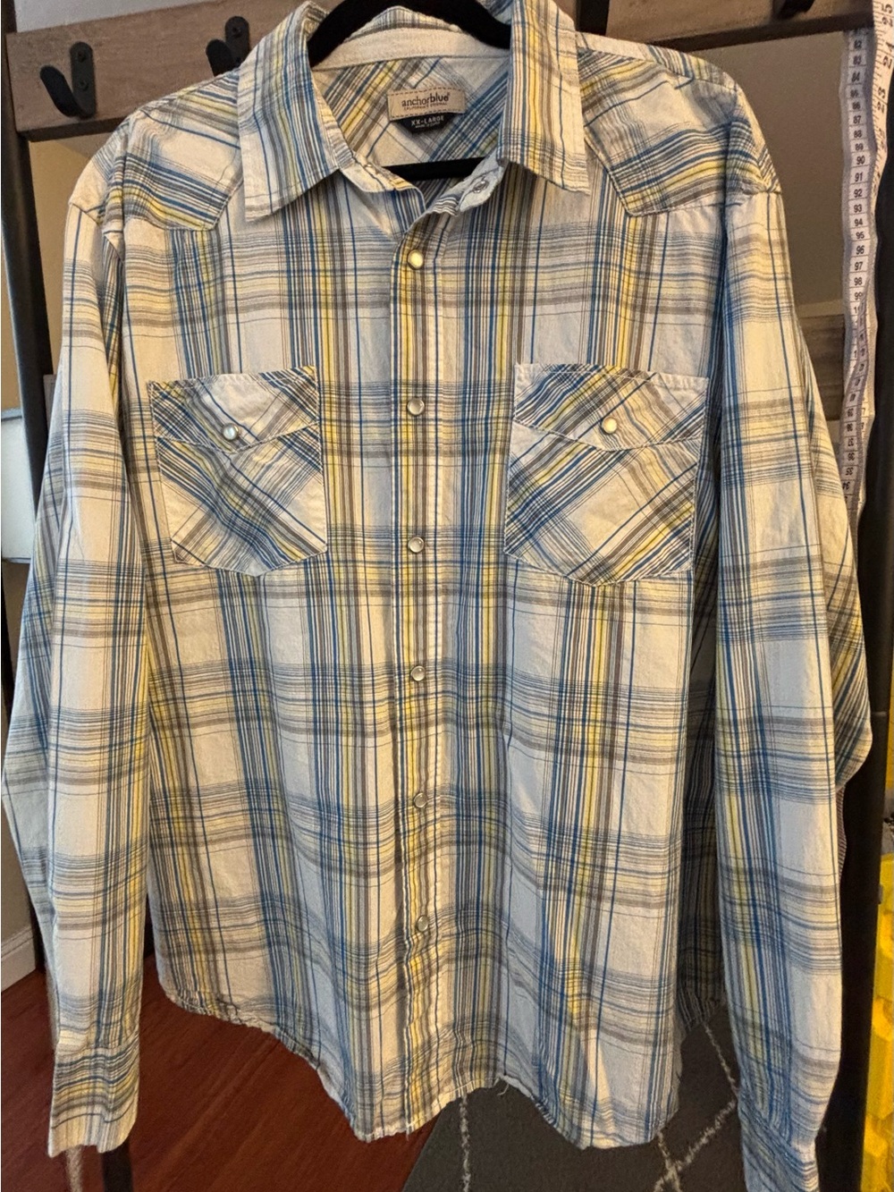 anchor blue Men’s Blue, White & Yellow Plaid Button-Down Shirt